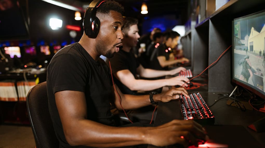 man playing computer game