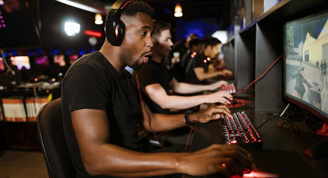 man playing computer game