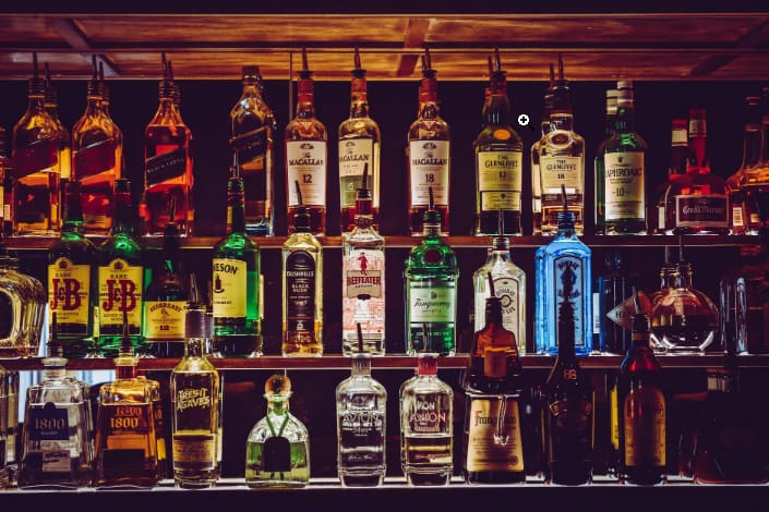 alcohol beverages on the shelf